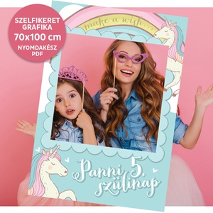 Szelfikeret unikornissal - nagyméretű fotókeret grafika bulira, 70�100 cm, nyomdakész fájl , Művészet, Grafika & Illusztráció, Digitális, , MESKA