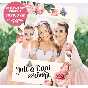 Szelfikeret grafika esküvőre, rózsamintával, nyomdakész fájl , Művészet, Grafika & Illusztráció, Digitális, , MESKA