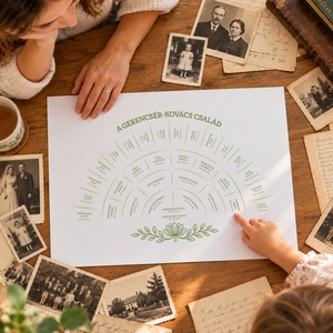 Személyre szabható 5 generációs családfa, letisztult legyeződiagram formában, A2-es méretben, Művészet, Grafika & Illusztráció, Digitális, , MESKA