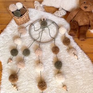 Pompom kiságyforgó, pompon körforgó - 100%-ban természetes anyagokból - otthon & életmód - babaszoba, gyerekszoba - babaszoba dekoráció - Meska.hu