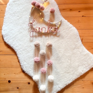 Névre szóló HOLD éjjeli fény - Pompom éjszakai világítás fali dekoráció - Világító pompon falidísz - Egyedi ajándék, Baba - mama, Babaszoba dekoráció, Éjszakai fény, , MESKA