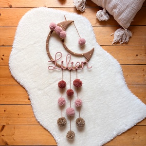 Névre szóló HOLD éjjeli fény - Pompom éjszakai világítás fali dekoráció - Világító pompon falidísz - Egyedi ajándék - baba - mama - babaszoba dekoráció - éjszakai fény - Meska.hu