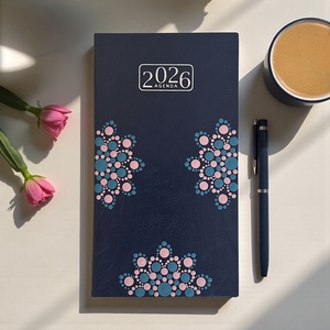 2026. évi fekete műbőr zsebnaptár rózsaszín és kék színű pontmandalával 9,5x17 cm - Meska.hu