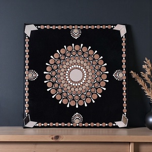20x20 cm-es pontmandala festmény tükrökkel, feszített vászon barna, antik bronz és bézs pontmandalával  - Meska.hu