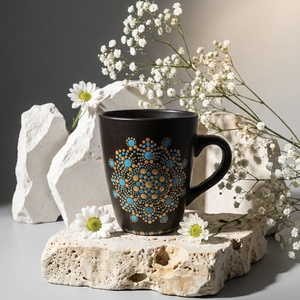 Türkiz és arany színű pontmandalával díszített 4 decis kerámia bögre - otthon & életmód - konyhafelszerelés, tálalás - tálalás - bögre & csésze - Meska.hu