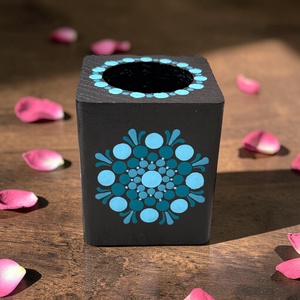 Fa mécsestartó 3 féle türkiz színű pontmandala díszítéssel, ajándék ledes mécsessel - otthon & életmód - gyertya, illat, aroma - mécses és mécsestartó - Meska.hu