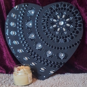 Szikrázó Éjszaka- szív alakú feszített vászon mandala 25cm kristályokkal díszítve - otthon & életmód - dekoráció - spiritualitás - mandala - Meska.hu