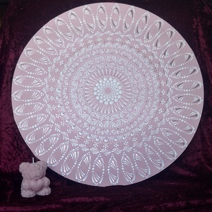 Rózsaszín álom mandala-egyedi kézzel festett kerek vászon kép 50cm, Otthon & Életmód, Dekoráció, Spiritualitás, Mandala, Festészet, Festett tárgyak, Stílus: Elegáns pontozott mandala 
Technika: pontozás (dotart)
Színvilág: púder rózsaszín, fehér és..., MESKA