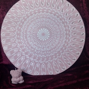 Rózsaszín álom mandala-egyedi kézzel festett kerek vászon kép 50cm - otthon & életmód - dekoráció - spiritualitás - mandala - Meska.hu