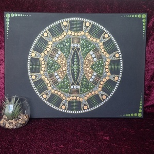 Zöld-arany mandala festmény 40x30cm - otthon & életmód - dekoráció - spiritualitás - mandala - Meska.hu