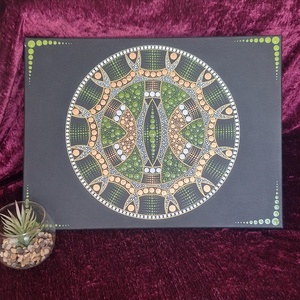 Zöld-arany mandala festmény 40x30cm - otthon & életmód - dekoráció - spiritualitás - mandala - Meska.hu