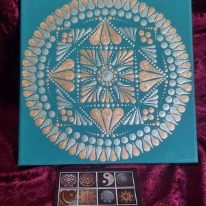 Türkiz Delux-Selyemfényű mandala 20x20cm , Otthon & Életmód, Dekoráció, Spiritualitás, Mandala, Festészet, Festett tárgyak, MESKA