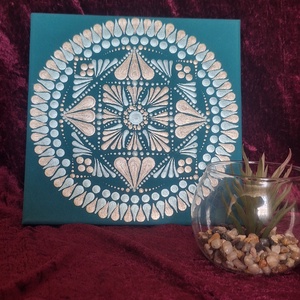 Türkiz Delux-Selyemfényű mandala 20x20cm  - otthon & életmód - dekoráció - spiritualitás - mandala - Meska.hu