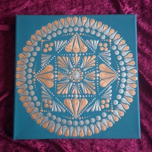 Türkiz Delux-Selyemfényű mandala 20x20cm  - otthon & életmód - dekoráció - spiritualitás - mandala - Meska.hu