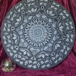 Éjféli Harmónia-kézzel pontozott mandala festmény 50cm, Otthon & Életmód, Dekoráció, Spiritualitás, Mandala, Festészet, Festett tárgyak, MESKA