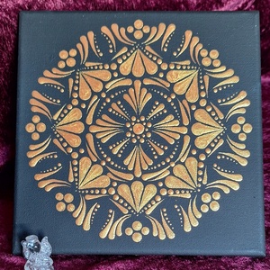 Aurum Mandala- 20x20 cm dotart akril festmény, Otthon & Életmód, Dekoráció, Spiritualitás, Mandala, Festészet, Festett tárgyak, MESKA
