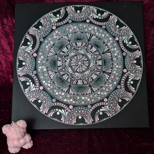 Rózsaszín Harmónia- Egyedi pontozott mandala fali kép-40x40 cm - Meska.hu