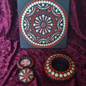Rituálé Mandala szett- Mécsestartó, Ékszer tartó és festmény - ékszer - ékszertartó - ékszerdoboz - Meska.hu