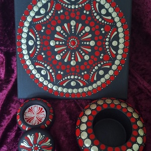 Rituálé Mandala szett- Mécsestartó, Ékszer tartó és festmény - ékszer - ékszertartó - ékszerdoboz - Meska.hu