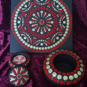 Rituálé Mandala szett- Mécsestartó, Ékszer tartó és festmény - ékszer - ékszertartó - ékszerdoboz - Meska.hu