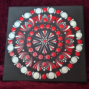 Pontozott Mandala festményt 20cm piros-fehér feszített vászon falikép  - otthon & életmód - dekoráció - spiritualitás - mandala - Meska.hu