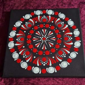 Pontozott Mandala festményt 20cm piros-fehér feszített vászon falikép  - otthon & életmód - dekoráció - spiritualitás - mandala - Meska.hu