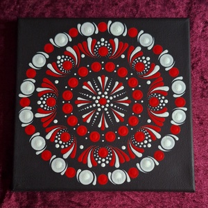 Pontozott Mandala festményt 20cm piros-fehér feszített vászon falikép  - Meska.hu