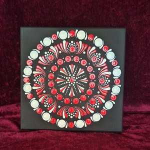 Pontozott Mandala festményt 20cm piros-fehér feszített vászon falikép  - otthon & életmód - dekoráció - spiritualitás - mandala - Meska.hu