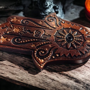 Hamsa kéz füstölő tartó / függeszthető amulett (fekete-vörösarany-bronz) - Meska.hu