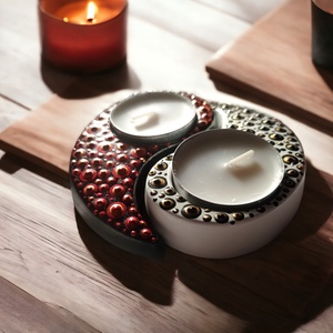 Jin-Jang mécsestartó, art mintás (fekete-bordó-arany), Otthon & Életmód, Gyertya, illat, aroma, Mécses és mécsestartó, Festett tárgyak, Mindenmás, MESKA