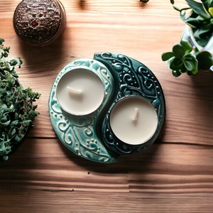 Jin-Jang mécsestartó, art mintás (türkiz wax) - otthon & életmód - gyertya, illat, aroma - mécses és mécsestartó - Meska.hu