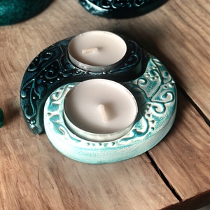 Jin-Jang mécsestartó, art mintás (türkiz wax) - otthon & életmód - gyertya, illat, aroma - mécses és mécsestartó - Meska.hu