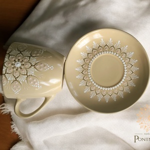 Bézs színű, mandalás cappuccinós szett - otthon & életmód - konyhafelszerelés, tálalás - tálalás - bögre & csésze - Meska.hu