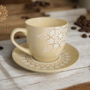 Bézs színű, mandalás cappuccinós szett - otthon & életmód - konyhafelszerelés, tálalás - tálalás - bögre & csésze - Meska.hu