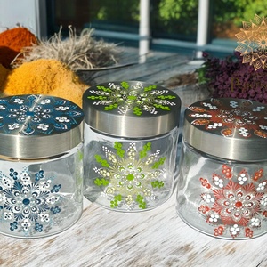 Mandalás üveg fűszertartó szett - otthon & életmód - konyhafelszerelés, tálalás - konyhai tárolás - fűszertartó - Meska.hu
