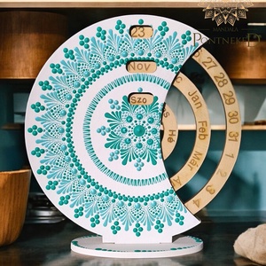 Mandala öröknaptár, fehér - türkiz zöld, álló (19 cm átmérőjű), Otthon & Életmód, Dekoráció, Fali és függő dekoráció, Falinaptár & Öröknaptár, Festett tárgyak, MESKA