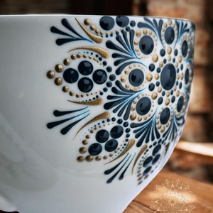 Törtfehér, mandalamintás cappuccinós/kávés szett (antik réz-indigó kék) - otthon & életmód - konyhafelszerelés, tálalás - tálalás - bögre & csésze - Meska.hu