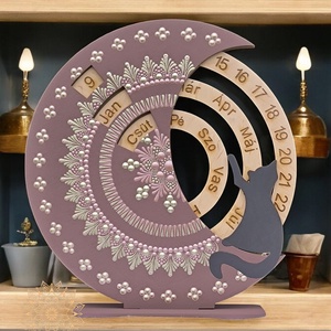 Mandala öröknaptár, macskás, álló,  (vintage barna/rózsaarany-fehérarany, 25 cm átmérőjű) - Meska.hu