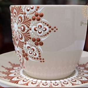 Világos, mandalamintás cappuccinós szett (aranyvörös-fehér) - otthon & életmód - konyhafelszerelés, tálalás - tálalás - bögre & csésze - Meska.hu