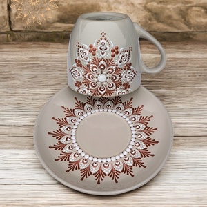 Világos, mandalamintás cappuccinós szett (aranyvörös-fehér) - otthon & életmód - konyhafelszerelés, tálalás - tálalás - bögre & csésze - Meska.hu