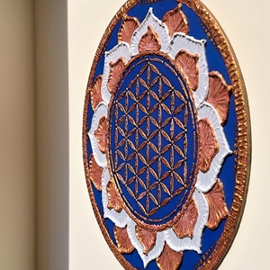 Élet virága - mandala táblakép (kék-arany) - otthon & életmód - dekoráció - kép & falikép - táblakép - Meska.hu