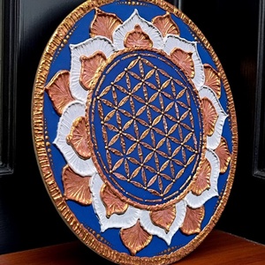 Élet virága - mandala táblakép (kék-arany) - otthon & életmód - dekoráció - kép & falikép - táblakép - Meska.hu