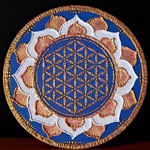 Élet virága - mandala táblakép (kék-arany), Otthon & Életmód, Dekoráció, Kép & Falikép, Táblakép, Festett tárgyak, MESKA