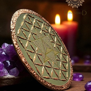 Élet virága - Merkaba - mandala táblakép (arany, bronz- vintage zöld) - otthon & életmód - dekoráció - kép & falikép - táblakép - Meska.hu
