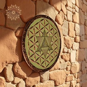 Élet virága - Merkaba - mandala táblakép (arany, bronz- vintage zöld) - otthon & életmód - dekoráció - kép & falikép - táblakép - Meska.hu