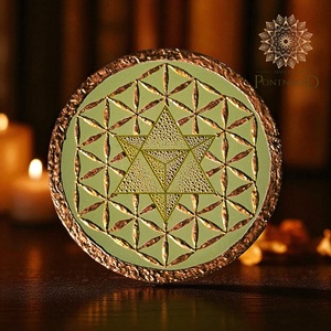 Élet virága - Merkaba - mandala táblakép (arany, bronz- vintage zöld), Otthon & Életmód, Dekoráció, Kép & Falikép, Táblakép, Festett tárgyak, MESKA