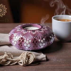 Lila mandala mécsestartó (ezüst-arany-lila metál), Otthon & Életmód, Gyertya, illat, aroma, Mécses és mécsestartó, Festett tárgyak, Mindenmás, MESKA