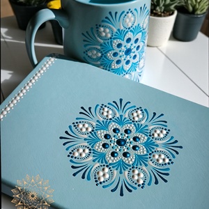 Kék mandala - jegyzetfüzet, bögre szett - otthon & életmód - papír, írószer - jegyzetfüzet & napló - Meska.hu