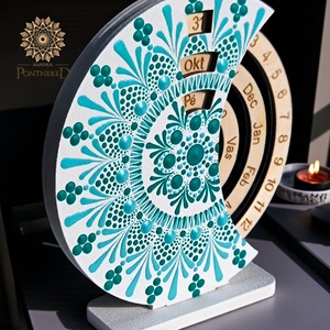 Mandala szett - mini öröknaptár és jin jang mécsestató (fehér-türkiz) - otthon & életmód - dekoráció - fali és függő dekoráció - falinaptár & öröknaptár - Meska.hu