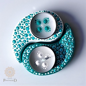 Mandala szett - mini öröknaptár és jin jang mécsestató (fehér-türkiz) - otthon & életmód - dekoráció - fali és függő dekoráció - falinaptár & öröknaptár - Meska.hu